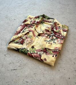 40s-50s “ ORIENTAL JAPANESE PATTERN ” RAYON HAWAIIAN SHIRT OLD VINTAGE 和柄 風景画 ハワイアン アロハシャツ オールド ビンテージ