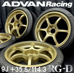 9J +35 5H 114.3★ADVAN Raing RG-D＆245/40R18 PIRELLI ラジアルタイヤ 4本 №B241220-B3 WRX STI/スカイライン GT-R/ランエボ等/18インチ