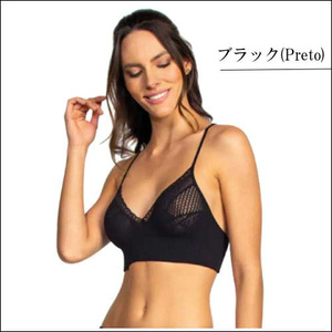 ブラジャー パットなし 下着 インナー ノンワイヤー ストラップ調整不可 スポーツブラ 　ブラック(Preto)　Lサイズ 17400