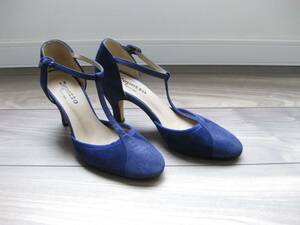 送料込☆レペットrepetto☆ヒールパンプス☆スエード×レザー☆37.5☆BLUE☆T字ストラップ☆フランス☆美品☆