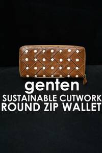 genten サスティナブルカットワーク ラウンドジップウォレット ミネルバボックス バケッタレザー イタリアンレザー 財布 ゲンテン ジッピー