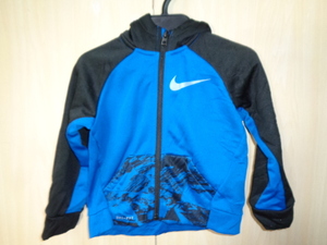 b552◆NIKE DRI-FIT ジップアップ パーカー キッズ◆ナイキ 24M 85-90cm 青×黒 ジャージ素材 裏フリース フーディー ゆうパケット発送6C