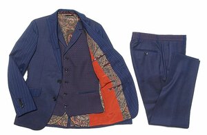 19AW 定価45万 極美品 ETRO エトロ シルク ペイズリー柄裏地 3種切替 スリーピース スーツ セットアップ ネイビー メンズ 44