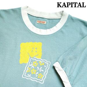 KAPITAL キャピタル 日本製 サイズ4 20/-天竺 リンガーT（PECKISH RAINBOWYpt） ブルーグレー リンガーTシャツ カットソー トップス