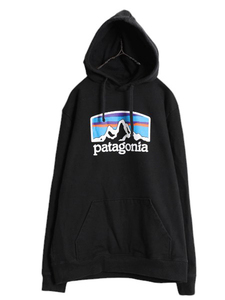 20年製 パタゴニア プリント スウェット フード パーカー メンズ L / 古着 Patagonia ストレッチ プルオーバー 裏起毛 アウトドア ブラック