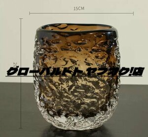 北欧風　高級感　花器　　瑠璃花瓶　飾り物　　アイデア　琥珀色　リビング　　ダイニングルーム　サイズ：S