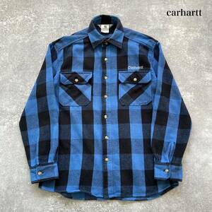 【carhartt】 良配色 カーハート バッファローチェックシャツ ネルシャツ 長袖シャツ ワークシャツ フランネルシャツ 刺繍ロゴ 青黒 (M)