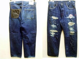 ◇即決[XL]WTAPS 08AW BLUES TRASH ワッペン リペア レザー 切替 蜘蛛の巣 スパイダー デニム 2008/2ND DCDT-PT-M02 パンツ■1822