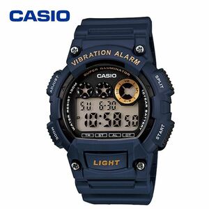 CASIO カシオ W735 ネイビー 紺 腕時計 バイブレーション アラーム 三つ目 デジタル 男の子 メンズ 男性 キッズ 振動 バイブ 防水 軽量