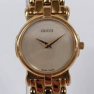 1円~【実動】グッチ GUCCI 3400L クォーツ レディース腕時計 シェル文字盤 ラウンド 2針 純正ベルト スイス製 YT