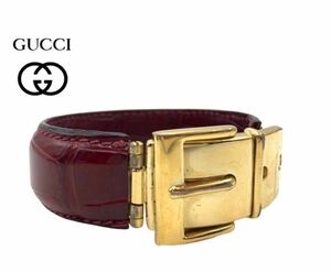 GUCCI グッチ　クロコダイル　本革　ブレスレッド　バングル　レッド　ブランド