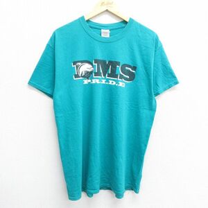 L/古着 半袖 ビンテージ Tシャツ メンズ 00s DMS イルカ コットン クルーネック 青緑 23jul08 中古