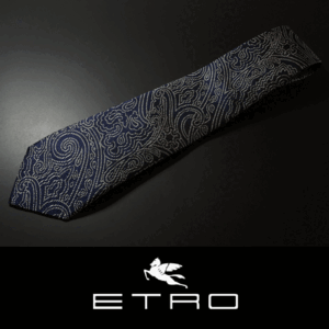 9441◆ETRO エトロ◆高級ネクタイ◆定価27,500円◆剣先幅8㎝◆ペイズリー織柄ネイビー×グレー◆イタリア製シルク100％◆新品