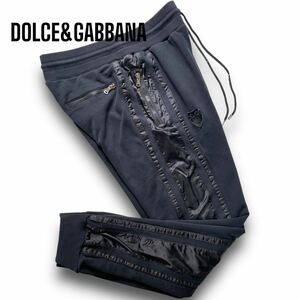 極美品/人気L◎DOLCE&GABBANA スウェットパンツ ロゴ刺繍 ワッペン ナイロン切替 異素材 ドッキング ボトムス D&G ドルチェ&ガッバーナ 48