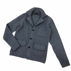 H764-70 良品 HUGO BOSS ヒューゴボス カシミヤ混 シルク混 ニットジャケット カーディガン トップス グレー系 スリムフィット メンズ M