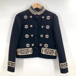 極美品 クリスチャンディオール Christian Dior 19AW Embroidered Trim Jacket ブロケード刺繍 ナポレオンジャケットブラック 38