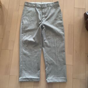 80s 90s【Dickies】ディッキーズ ワークパンツ 中古 W38L32 USA製 874チノパン グレー 裾上げ解けてますが状態はそこそこです