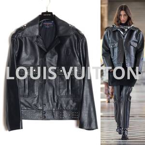 LOUIS VUITTON 新品 21AW スタッズ ポリスマン レザーライダース 36 オーバーサイズ国内正規品カーフスキン ダブルライダース 元BALENCIAGA