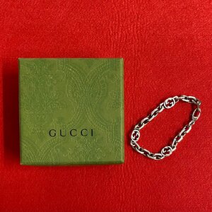 極 美品 箱 袋付 希少品 GUCCI グッチ インターロッキングG シルバー925 ブレスレット バングル アクセサリー メンズ シルバー 04983