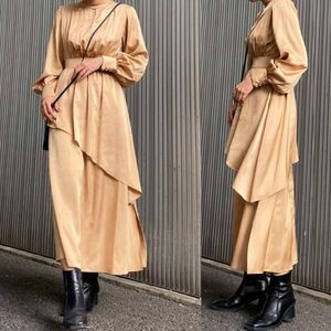 【人気完売品】AMERI vintage　BULGE SHOULDER DRES　ロングドレス　ベージュ　アメリ　ヴィンテージ　タグ付き　訳あり