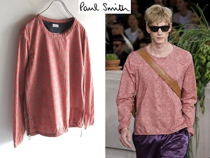 新品タグ付 コレクション使用 Paul Smith ポールスミス メインライン サイドジップ ペイズリー総柄 スモッグシャツ S バーミリオン レッド