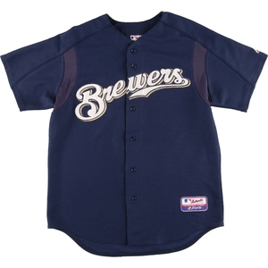 古着 マジェスティック MAJESTIC MLB MILWAUKEE BREWERS ミルウォーキーブルワーズ ゲームシャツ ベースボールシャツ メンズXL /eaa452238