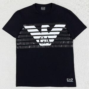 極美品/エンポリオアルマーニ EMPORIO ARMANI 半袖 Tシャツ ビッグロゴプリント イーグル EA7 ブラック 黒 M ジョルジオアルマーニジャパン