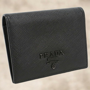 中古 プラダ 二折財布小銭入付き レディース ブランド PRADA サフィアーノレザー財布 レザー 1MV204 ブラック 財布