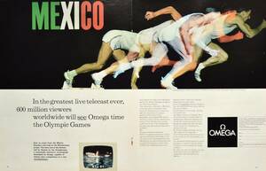 稀少！1968年オメガ 時計広告/Omega Watch/メキシコ・オリンピック/Olympic/Y