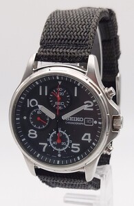 【SR-608】希少 SEIKO CHRONOGRAPH 7T92-0BB0 クロノグラフ デイト メンズ 腕時計 黒文字盤 3針 アラビア数字 赤針 稼動品