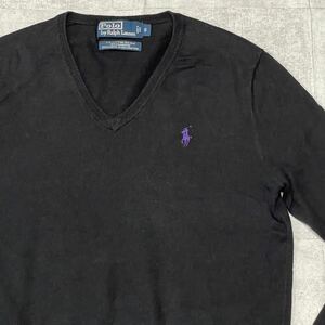 00s Polo by Ralph Lauren ニット セーター ラルフ　　00年代 Vネック なめらかで上品なハイクオリティー素材!！ ブラックセーター YL669