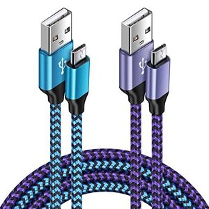 Viviber マイクロ usb ケーブル Micro B ケーブル【1.8M/2色】2.4A急速充電 PS4 充電ケーブル ナイロン編み Android スマホ充電ケーブル