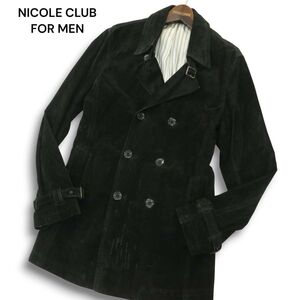 Y2K 00s★ NICOLE CLUB FOR MEN ニコルクラブ フォーメン 本革★ スウェード レザー トレンチ コート Sz.48　メンズ 黒　A4T12402_B#N