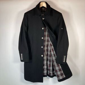 (11-28) BURBERRY BLACK LABEL バーバリーブラックレーベル ナポレオン 銀ボタン 羊毛 カシミヤ　ブラック コート メンズ Mサイズ 