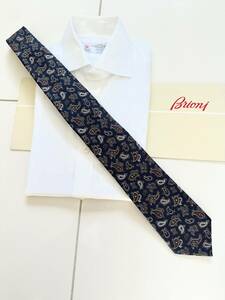 ■ 新品 Brioni ブリオーニ 定価 3万5,200円 永久定番 ネイビー ペイズリー シルク タイ ネクタイ スーツ 44 46 48 マリネッラ kiton zilli