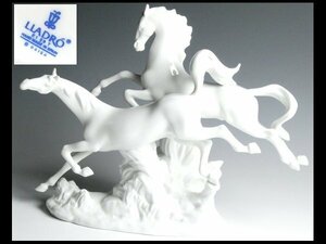 n665 LLADRO リヤドロ Horses Galloping 2頭の馬 駆ける馬 白馬 ホース アニマル 大型 フィギュリン オブジェ 飾物 38cm