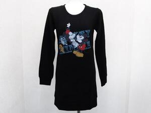 TTUミッキー トレーナーワンピース長袖Ｔシャツ 黒ブラック 女性レディースM / ロンTee ディズニー スウェット