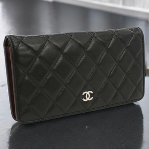 中古 シャネル 長財布ニ折小銭入付き レディース ブランド CHANEL マトラッセ ロング ウォレット A31509 ブラック 財布