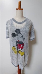 ☆ DISNEY ミッキー キャラクター プリント シースルー Tシャツ グレー レディース【S】古着　　　　　　　　◆8752◆