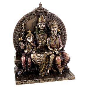 シヴァ神と家族 ラクシュミとガネーシャ ヒンズー教彫刻置物インド神話仏像オブジェインテリア雑貨エスニック神像シバ神座像宗教美術