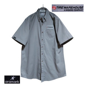 aramark 半袖ワークシャツ size L グレー ピスネームタグ ゆうパケットポスト可 胸 ワッペン TIRE WAREHOUSE 古着 洗濯 プレス済 f98