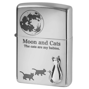 Zippo ジッポライター ネコ 猫 Cat 月 ムーン 月と猫 メタル 銀メッキ Moon and Cats 2SIM-MOONCAT メール便可