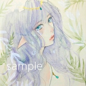 手描きイラスト　オリジナル　水彩画　美人画　絵画　肉筆原画　A５程　@mucica