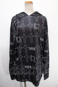 NieR Clothing / 全面プリントロングパーカー 黒 Y-25-01-16-051-PU-TO-SZ-ZY