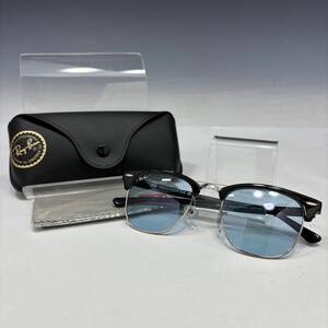 1円〜美品【レイバン/Ray-Ban本物】サングラス/RB3016/CLUBMASTER/コンビネーションフレーム/ブラック×シルバー【V572④M