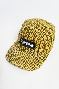 希少 正規12AW Supremeシュプリーム Motif Camp Cap Gold Box Logo 幾何学模様 総柄 キャップ 帽子 本物 921O