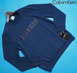 新品 Calvin Klein カルバンクライン 春先最旬 ストレッチコットン スウェット トレーナー US:M JP:L 紺(C3I) NM1960