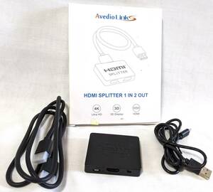 【1円出品】Avedio Links HDMI分配器 スプリッター 6048-LK 1入力2出力 3Dディスプレイ 4K Ultra HD USB電源ケーブル&HDMIケーブル付属