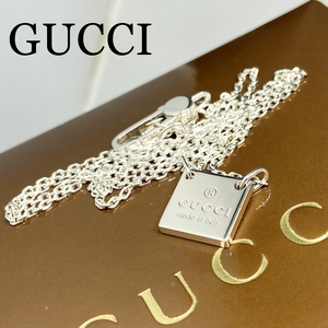 新品仕上 グッチ GUCCI ロゴ プレート スクエア ネックレス シルバー 925 レディース