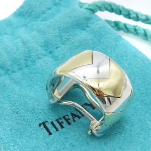 【送料無料】極希少 美品 Tiffany&Co. ティファニー コンビ フープ イヤリング 片耳 イエローゴールド シルバー 750 SV925 ET64